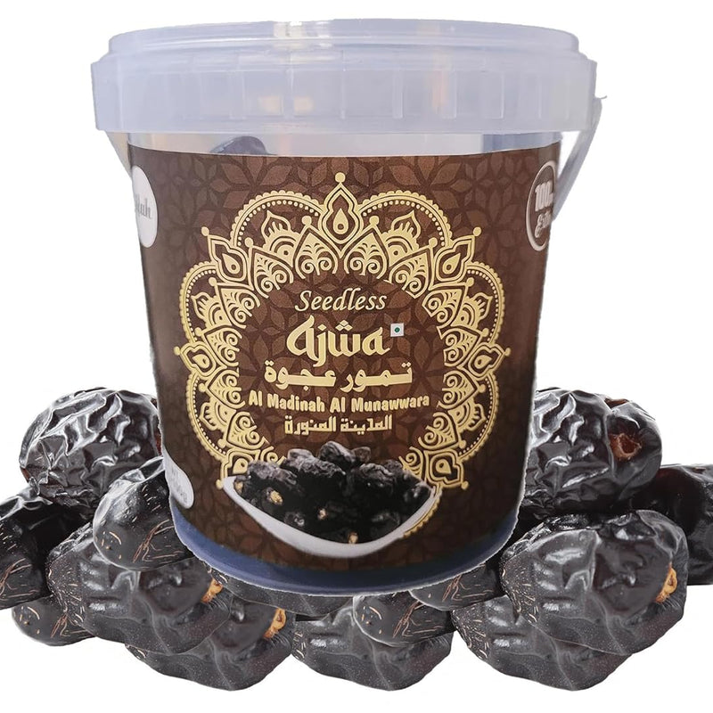 Ifah Seedless Ajwa Al Madina Al Munawwara Dates 600g Bucket - Ifah Khajoor