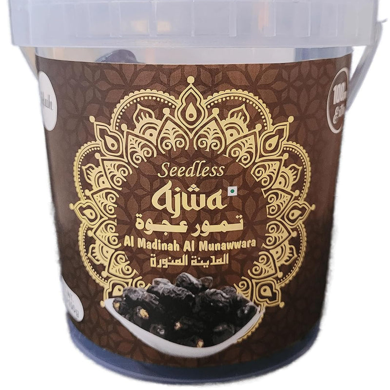 Ifah Seedless Ajwa Al Madina Al Munawwara Dates 600g Bucket - Ifah Khajoor